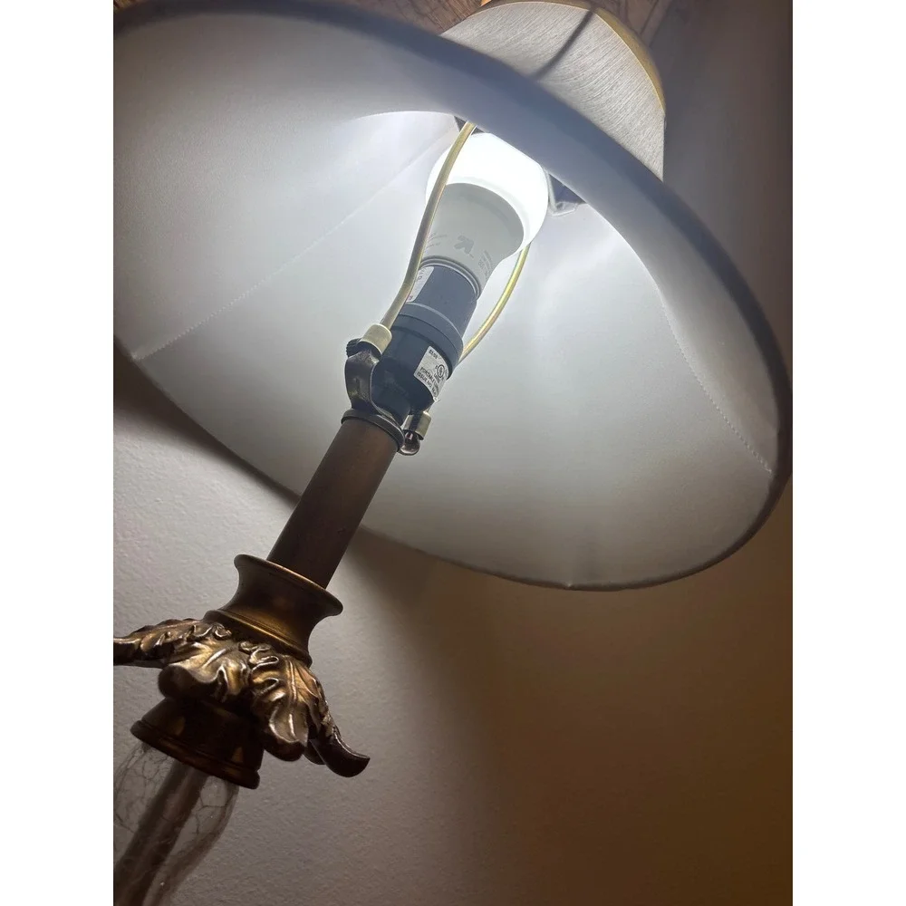 Vintage Gold Ornate Table Lamp with Crackle Glass Urn Body